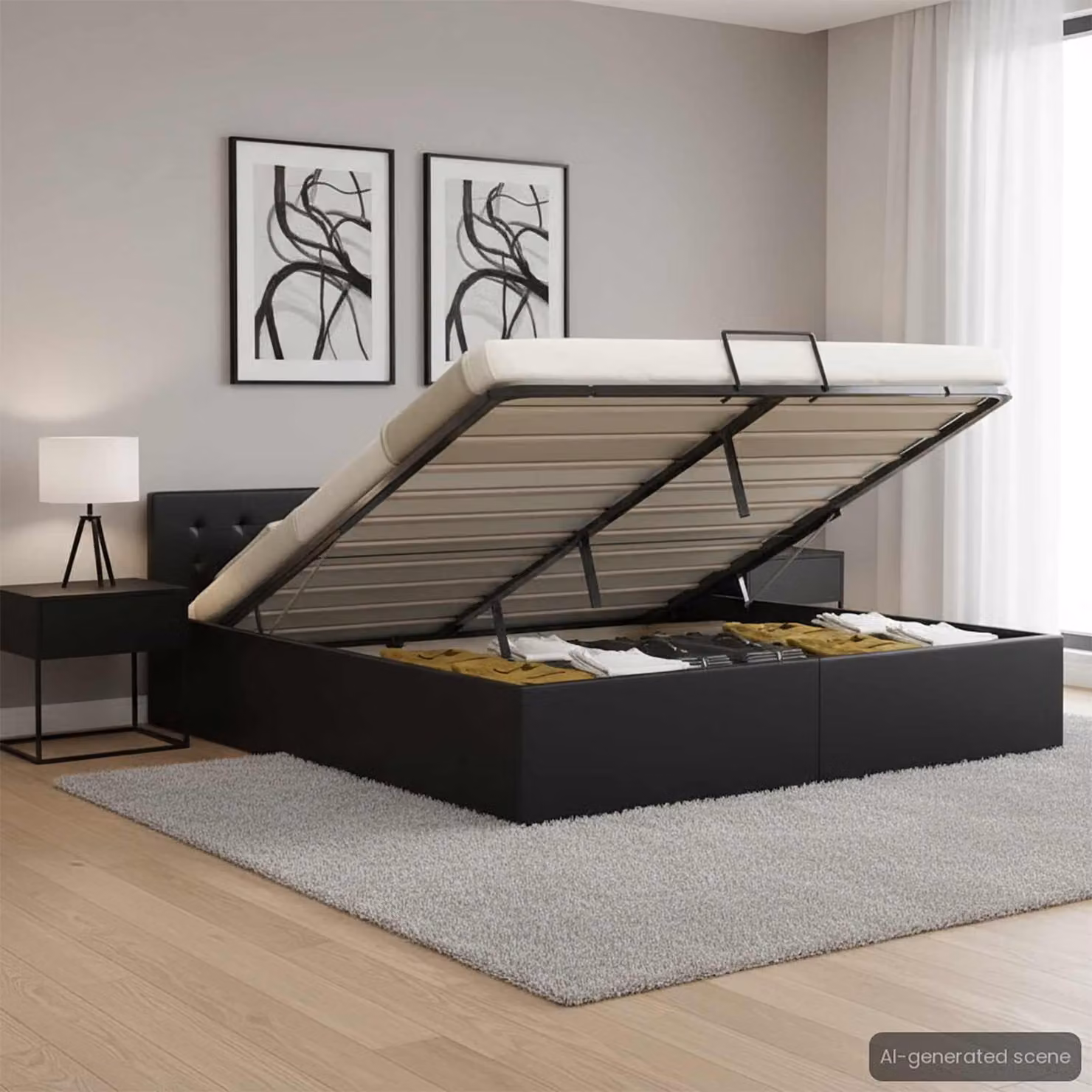 vidaXL Giroletto con Contenitore Idraulico in Similpelle Nero 180x200 cm