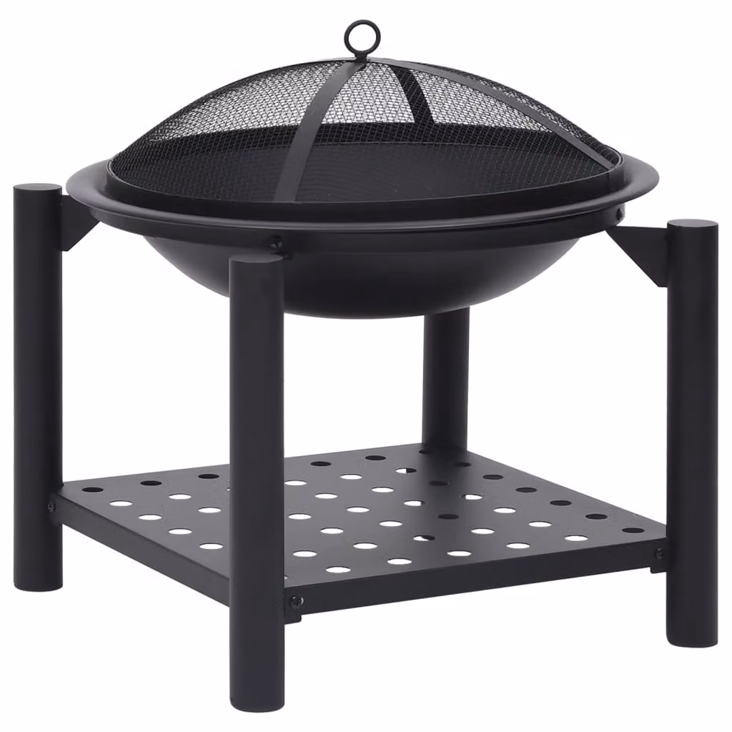 The Living Store Ciotola per il fuoco con attizzatoio 54x54x55 cm in acciaio