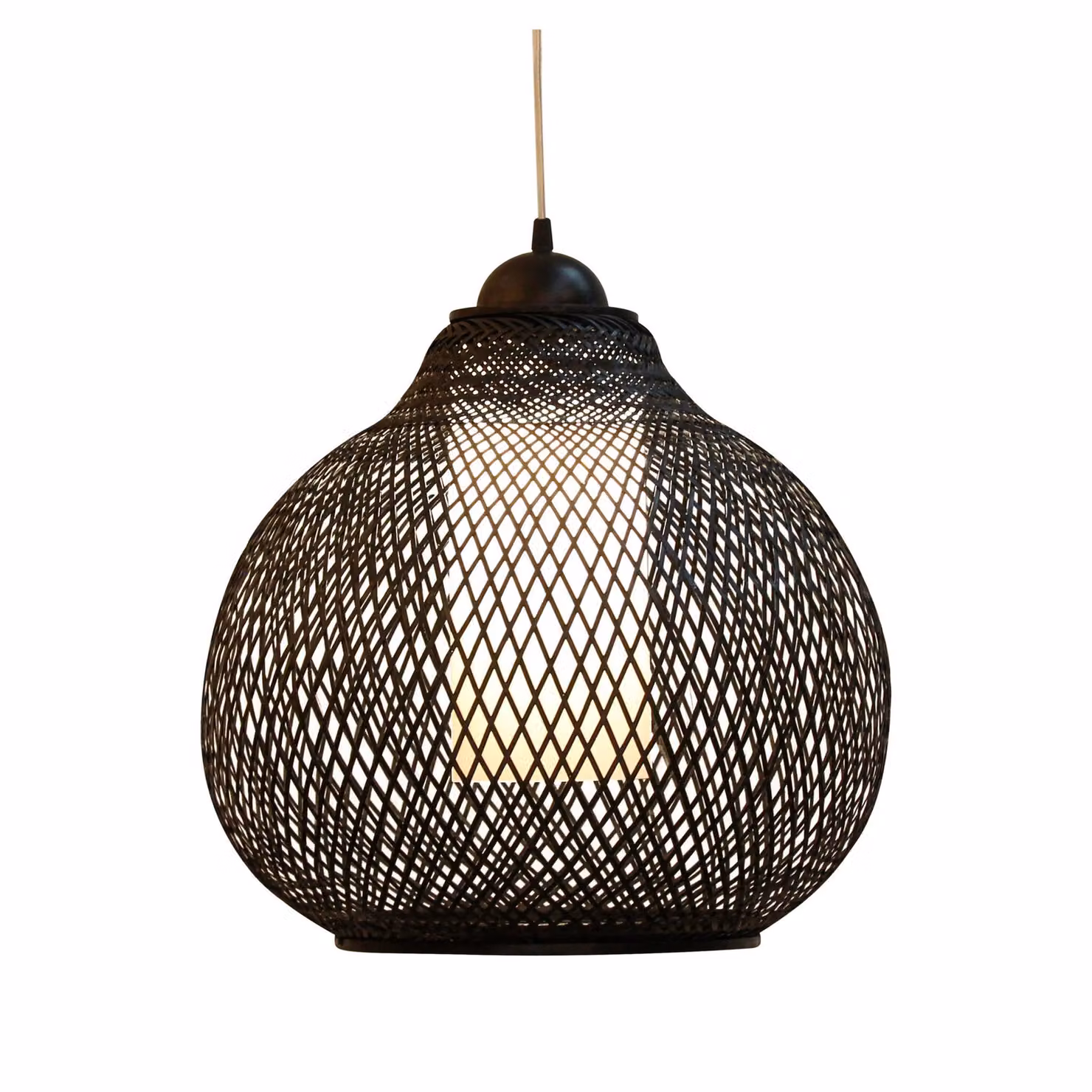 Fine Asianliving Bamboo Hanging Lamp Lampada a sospensione Nero Fatto a mano - Robinson D41xH35cm Lampada a sospensione Illuminazione Paralume di bambù Tessuto Lampada Illuminazione Rotan