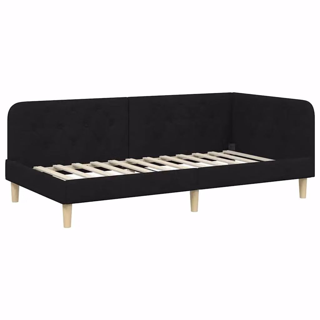 vidaXL Cornice del letto ad angolo in tessuto nero L 200 x P 90 x H 72 cm – 2