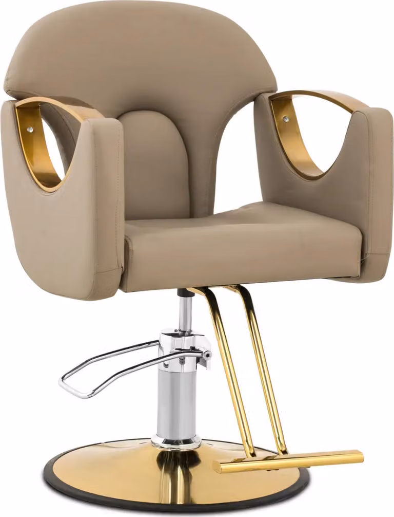 Expondo physa Poltrona da parrucchiere con poggiapiedi - 53 - 64 cm - 180 kg - Beige