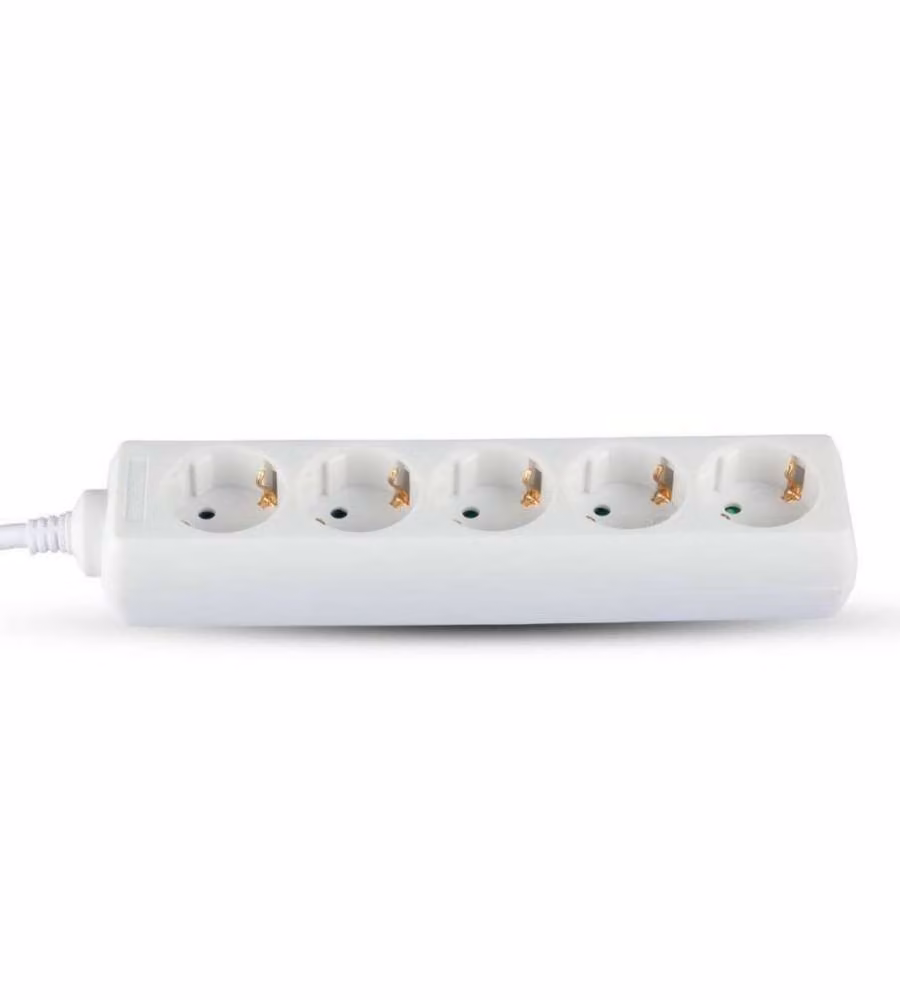 Multipresa con Cavo 1,5mt 5 Prese 10A 2P + Shuko e Spina Shuko Colore Bianco