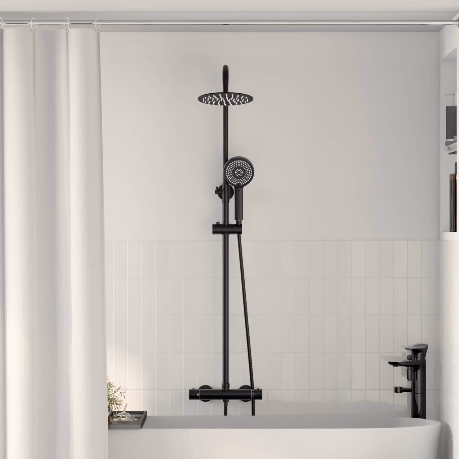 Set di Sistema Doccia Termostatico vidaXL in Acciaio Inox Nero Opaco con Colonna Rigida e Doccino, L/P/H: 27 x 46 x 123 cm