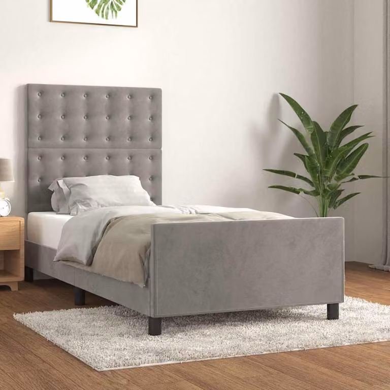 vidaXL Giroletto senza Materasso in Velluto Grigio con Struttura in Legno L/P/H: 80 x 200 cm