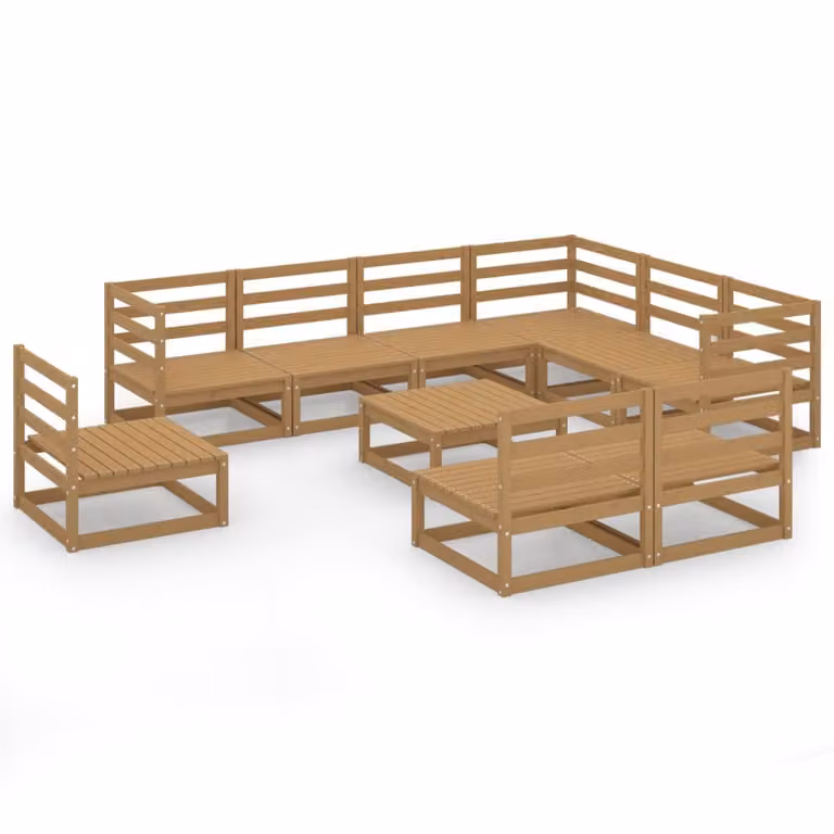 vidaXL Set da salotto da giardino da 10 pezzi in legno di pino massiccio marrone miele