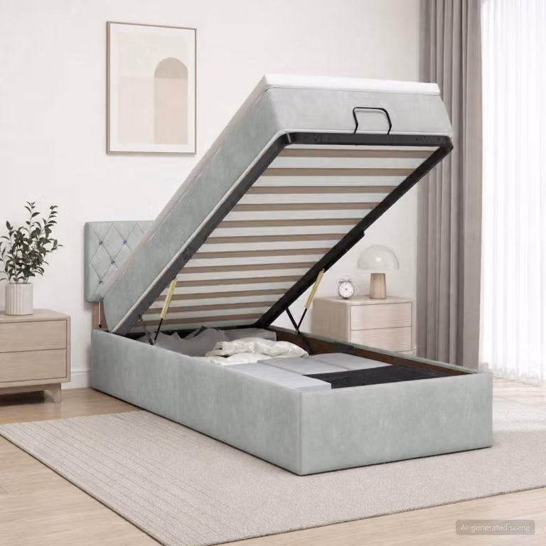 Letto ottomano con materasso vidaXL in velluto Grigio Chiaro L: 90 cm, P: 200 cm, H: 128 cm