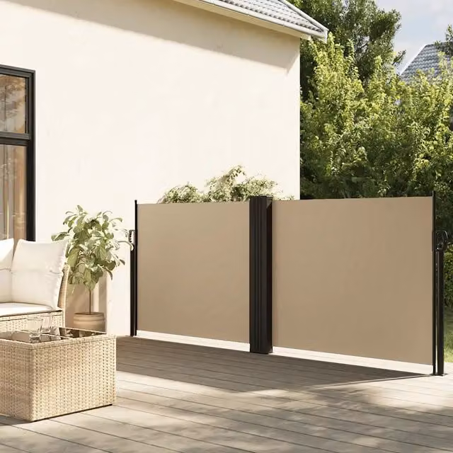 Tenda da Sole Laterale Retrattile vidaXL in Poliestere e Acciaio, Beige, L: 1000 cm, H: 120 cm