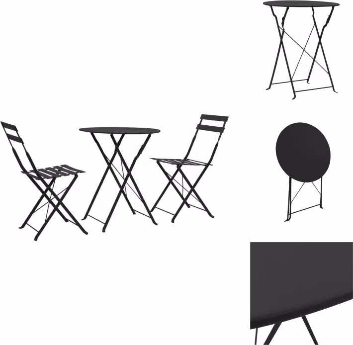 vidaXL Set bistrot 3 pezzi acciaio nero - Set di mobili da giardino