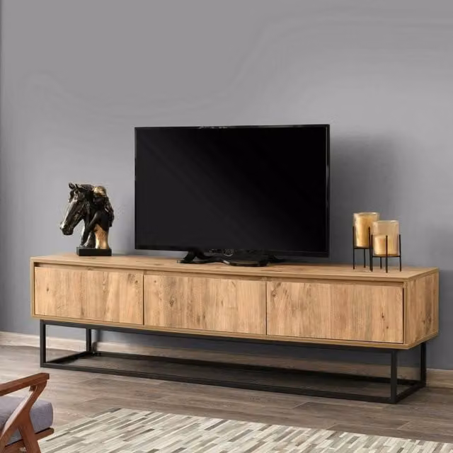 Mobile porta TV Ignazia DMORA, Credenza da soggiorno moderna in legno e metallo, L: 180 cm, P: 40 cm, H: 50 cm, Marrone e Nero