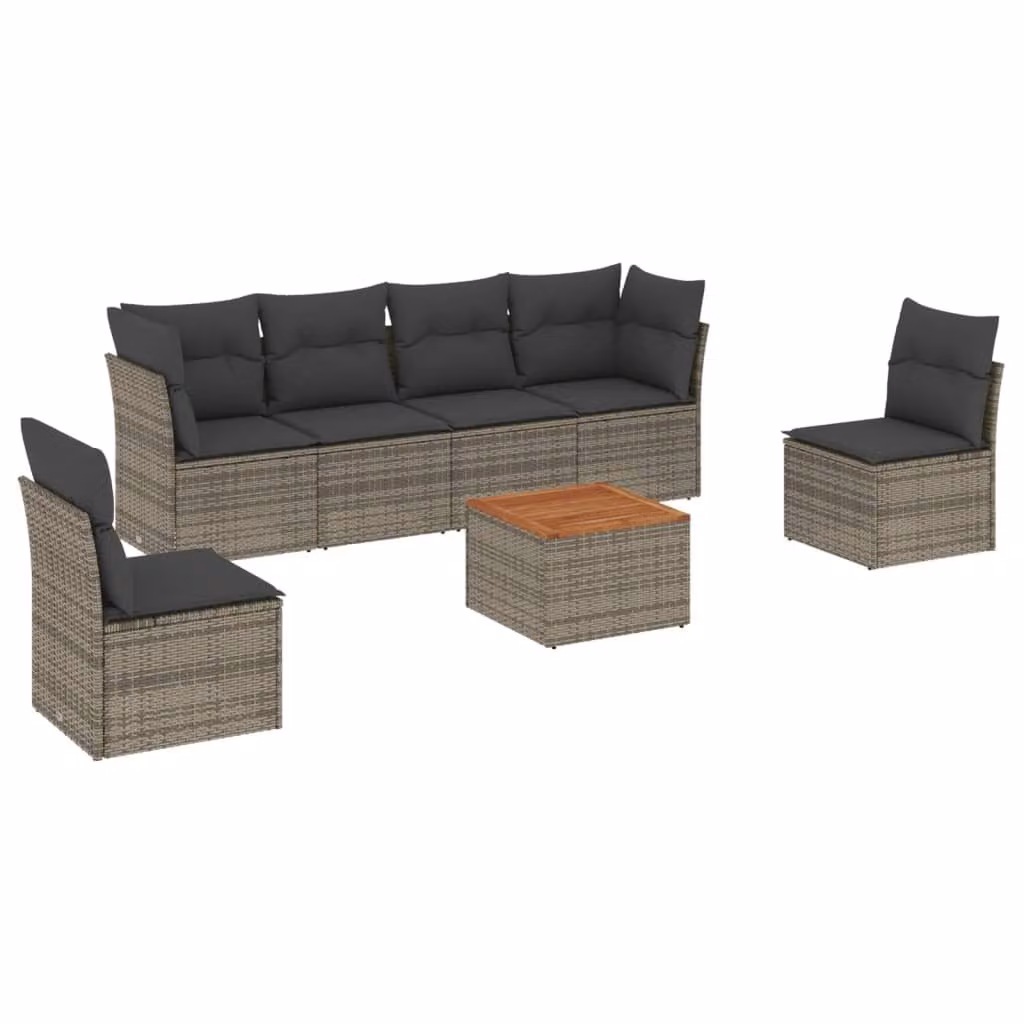 Set Divani da Giardino 7 pz con Cuscini Grigio in Polyrattan