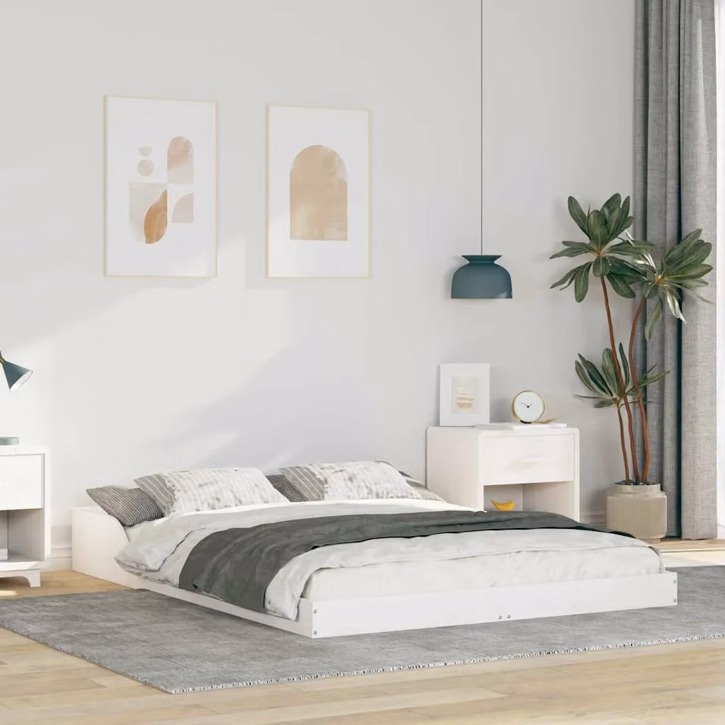 Struttura del letto moderna vidaXL in pino massello bianco L: 138.5 cm, P: 193.5 cm, H: 220 cm – 1