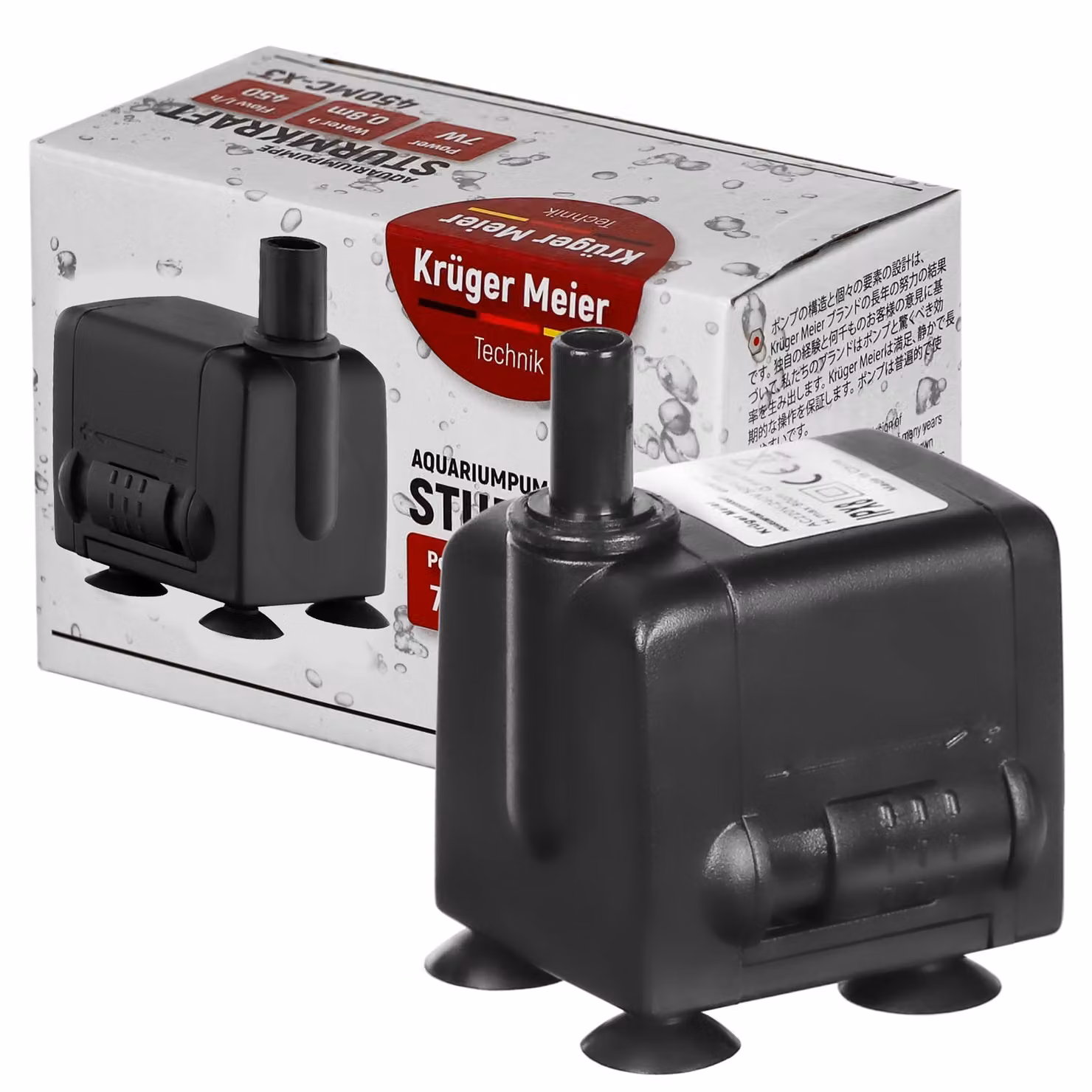 pompa d’acqua da 450 l/h, Kruger Meier Sturmkraft 450MC-X3, completamente sommersa, per fontane da giardino, portata regolabile