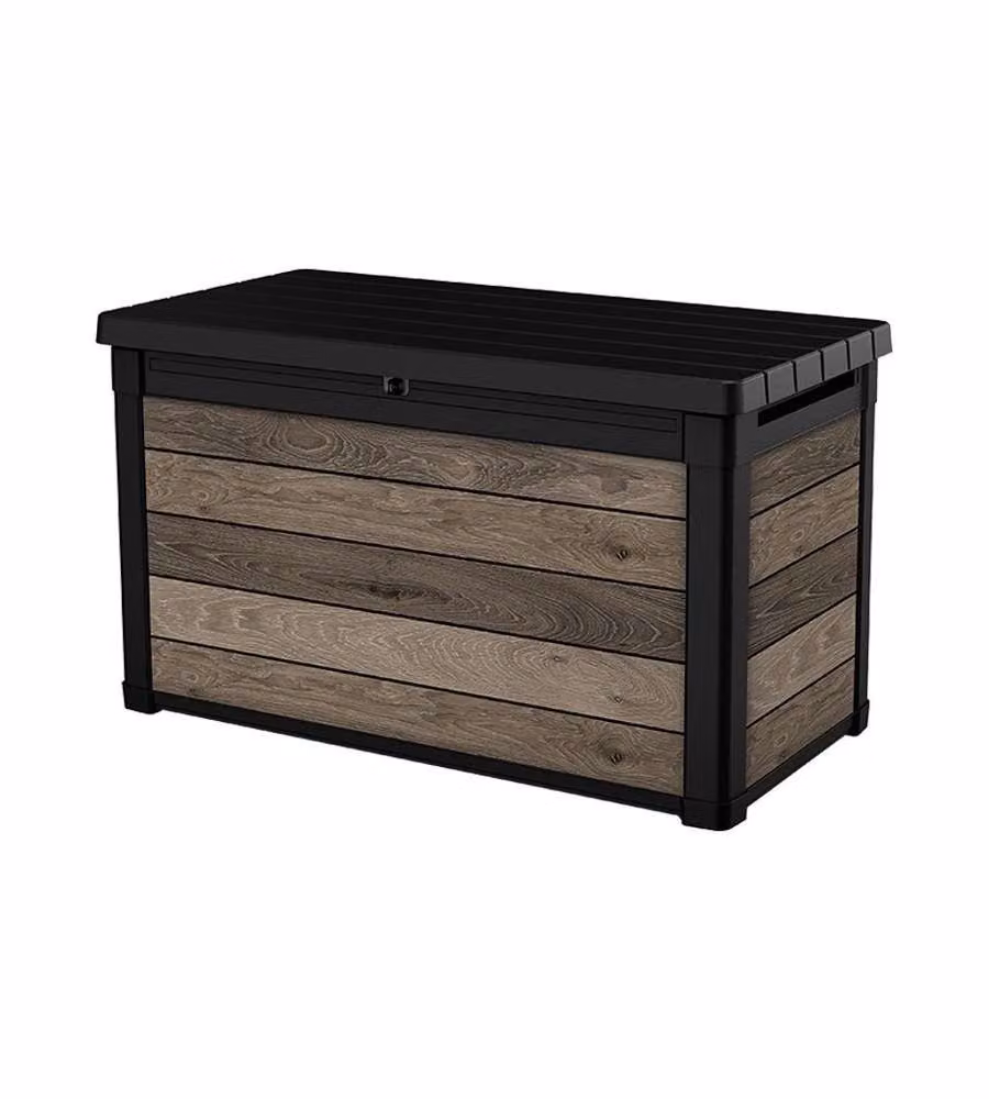 Baule da giardino con seduta Keter Signature Deco Box 100 Effetto Legno Marrone L: 122,9 cm, P: 62,1 cm, H: 70,6 cm – 1