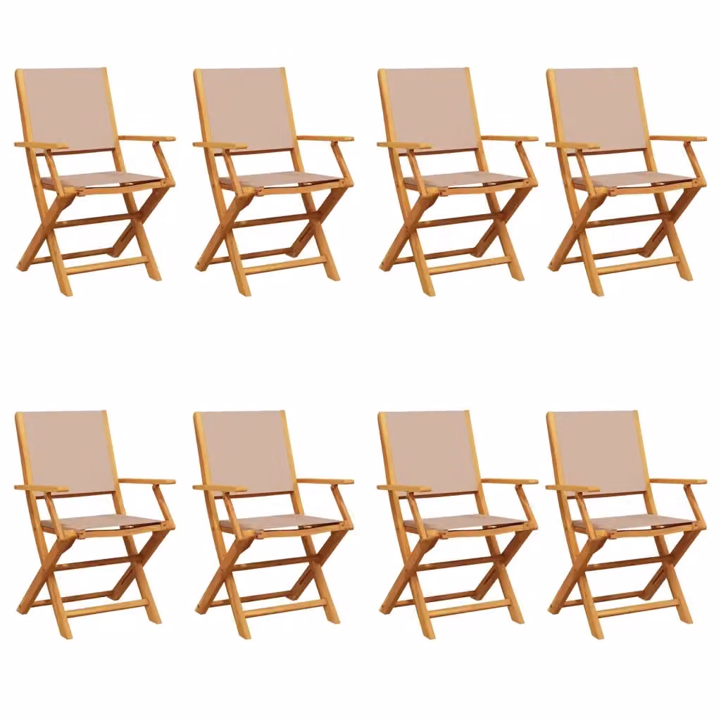 Set di 8 sedie pieghevoli vidaXL in legno di acacia oliato e tessuto resistente ai raggi UV color beige/grigio con braccioli – 2