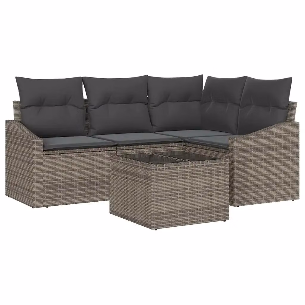 Set Divano da Giardino vidaXL 5 Pezzi a Forma di L Grigio con Tavolino e Cuscini in Polyrattan e Acciaio – 2
