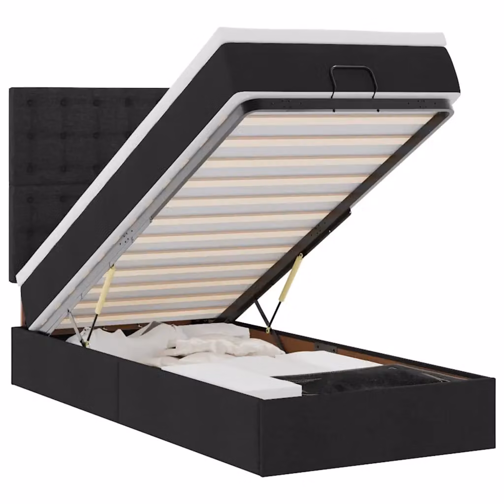Letto con contenitore a sollevamento e materasso vidaXL in tessuto nero e bianco, L/P/H: 190 x 90 x 128 cm – 2