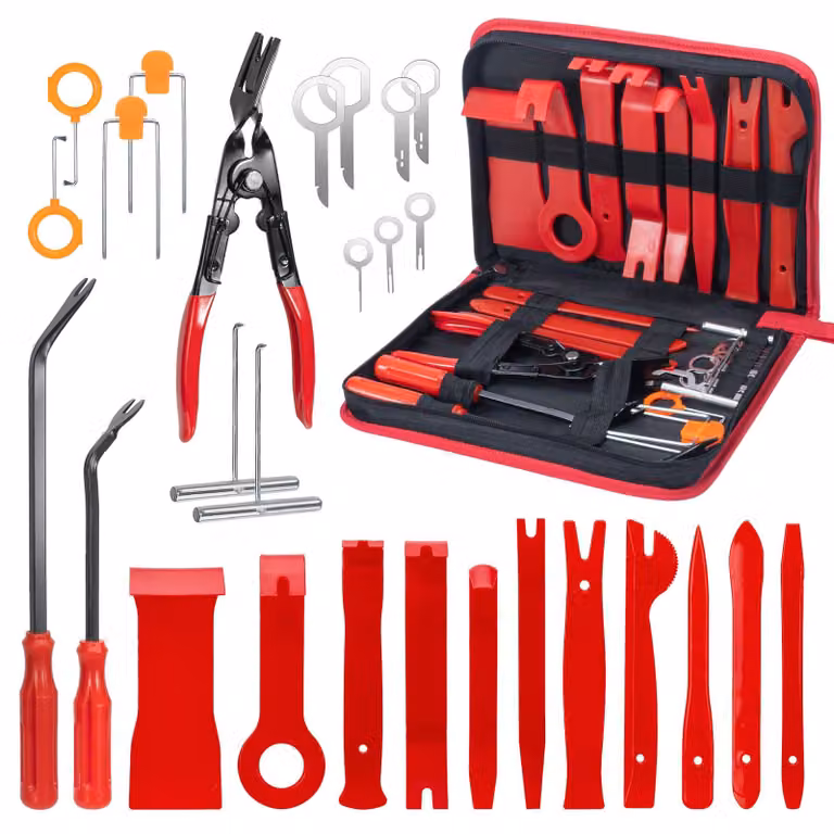 Kit di attrezzi per auto, composto da 28 pezzi, utensili per carrozzeria, strumenti per riparazioni con accessori, per auto