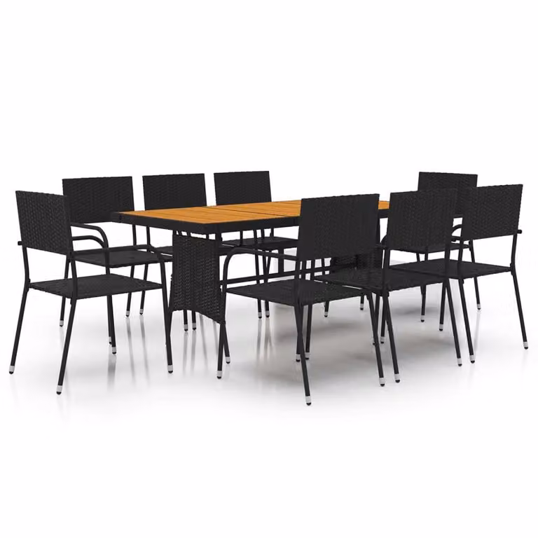Set da Pranzo per Esterni 9 pz in Polyrattan Nero