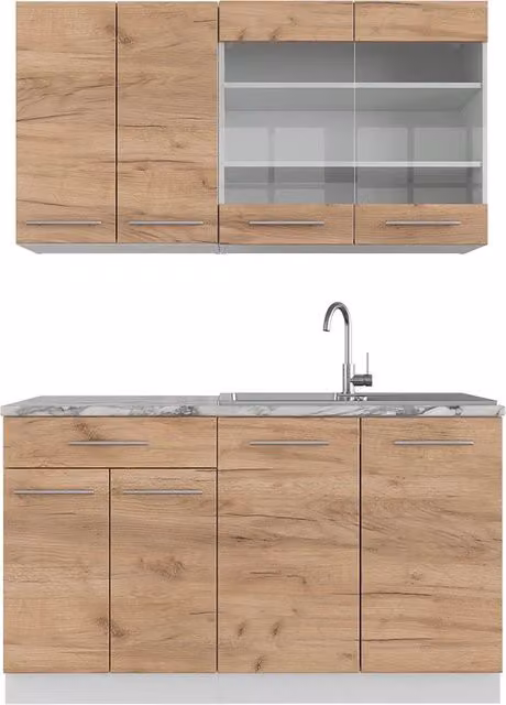 Cucina completa Fame-Line Rovere dorato/Bianco 140 cm, PL Marmo Vicco