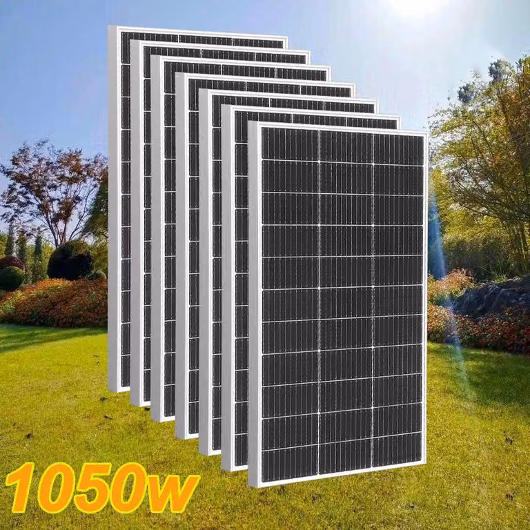 Pannello solare - Pannelli solari monocristallini - 1050W - 7 unità - Impermeabile, con vetro e alluminio
