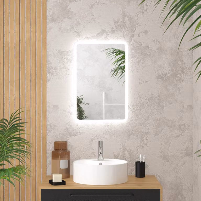 Specchio da bagno a LED, 40x60 cm, rettangolare, da montare a parete, colore argento