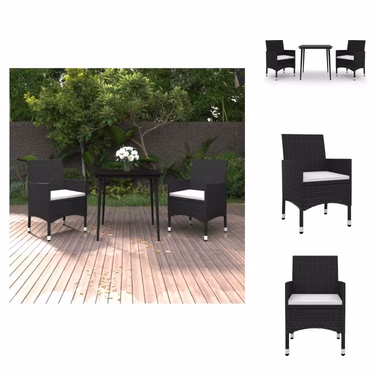 vidaXL Set da pranzo da giardino in 3 pezzi con cuscini in rattan e vetro - Set di mobili da giardino