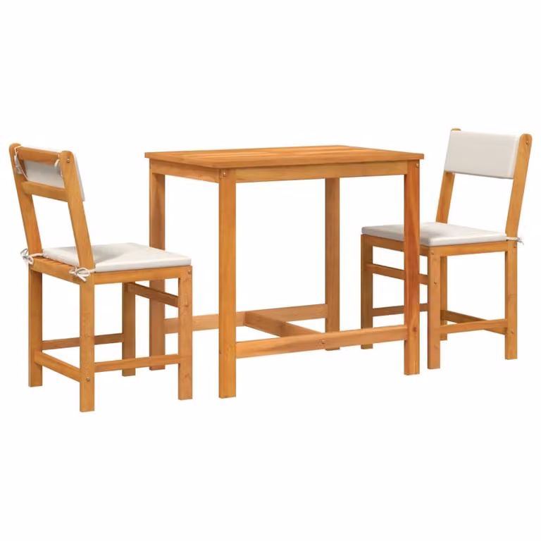 Set da Balcone 3pz con Cuscini in Legno Massello di Acacia