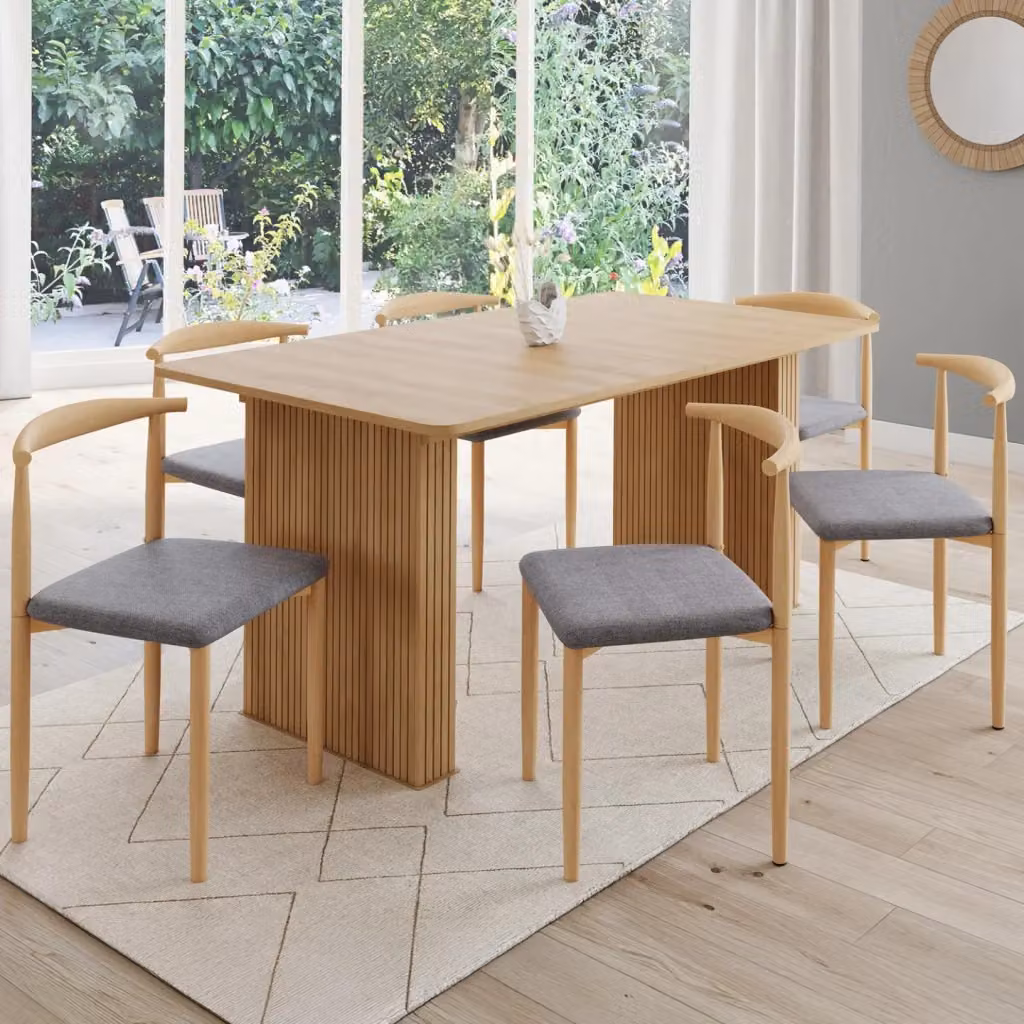 Set di 6 sedie da pranzo NOE IDMarket in finto legno con sedute in tessuto grigio chiaro stile scandinavo – 2