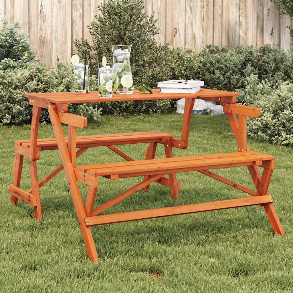 vidaXL Tavolo da Picnic in Legno di Abete Marrone con Panche, Design Rustico e Pieghevole per Giardino