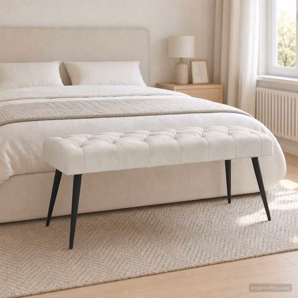 Panchina vidaXL in velluto con bottoni imbottiti, colore beige, L 110 x P 40 x H 46 cm