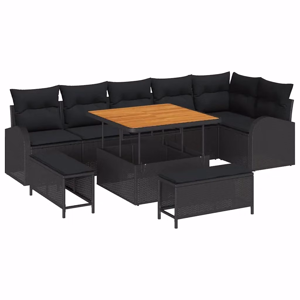 Set Divano da Giardino vidaXL a 9 Pezzi con Cuscini e Contenitore Nero – 2