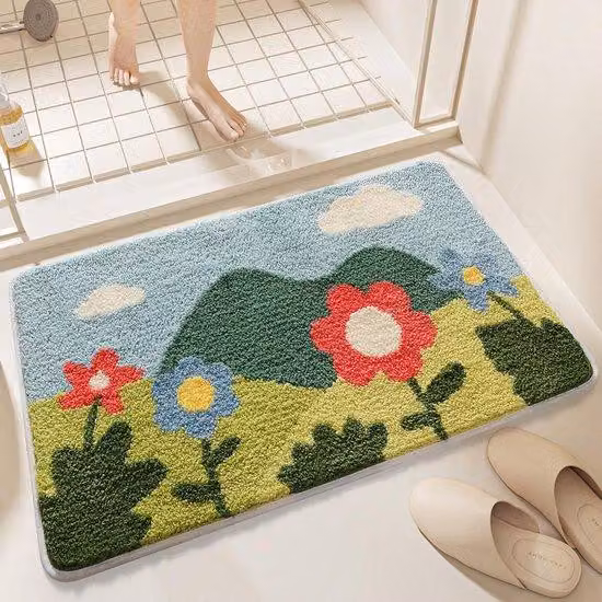Tappetino da bagno antiscivolo con motivo floreale, morbido e assorbente, per la doccia