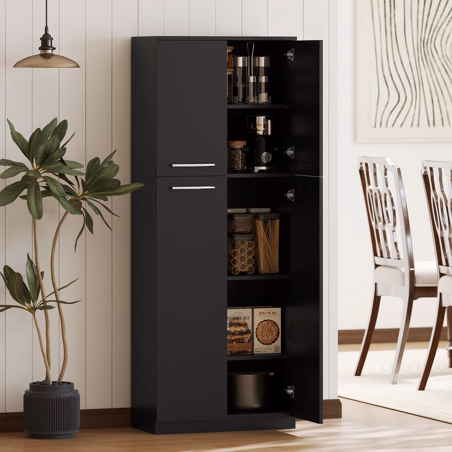 Mobile Contenitore Minimalist HOMCOM in Legno Nero con 2 Armadietti e Mensole Regolabili, L: 59 cm, P: 31 cm, H: 155 cm – 2