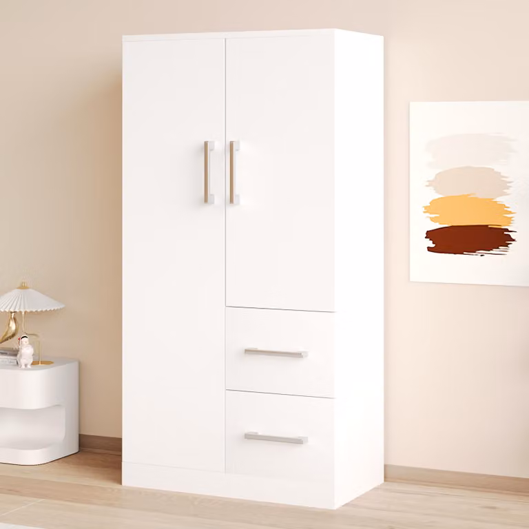 Armadio angolare Flieks Armadio con doppia anta e 2 cassetti, armadio con barra, 70x40x135cm, bianco