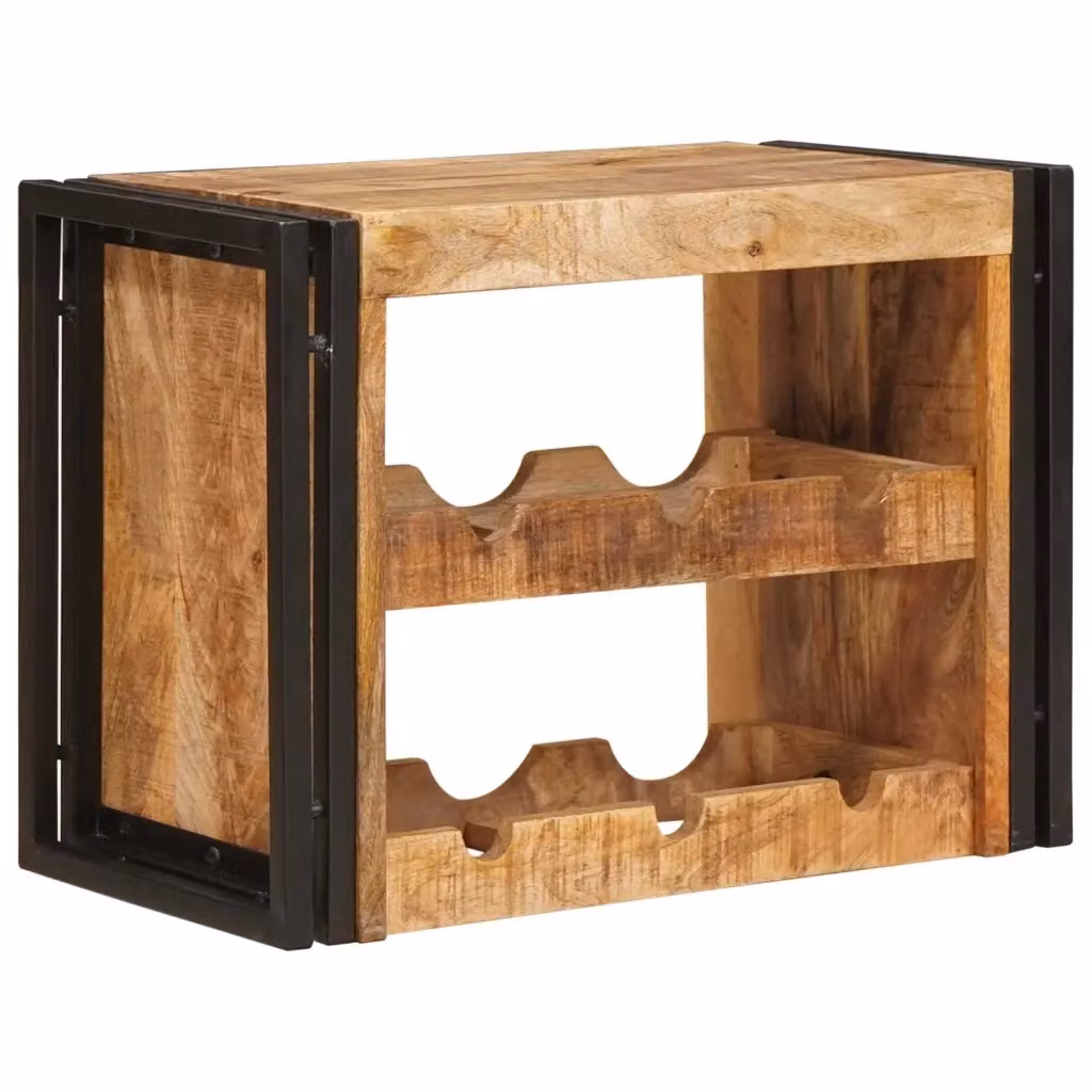Portabottiglie vidaXL in legno di mango e metallo stile industriale, marrone, L 60 x P 45 x H 33 cm – 2