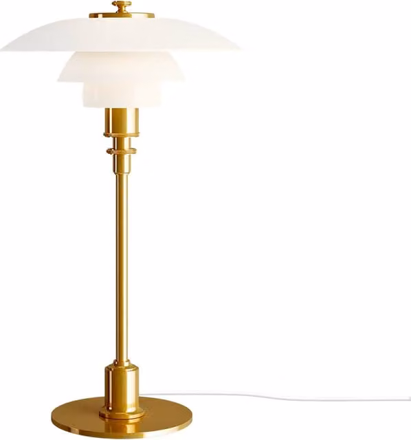 Louis Poulsen PH 2/1 Lampada da tavolo in metallo e vetro bianca con dettagli oro/ottone e tecnologia LED