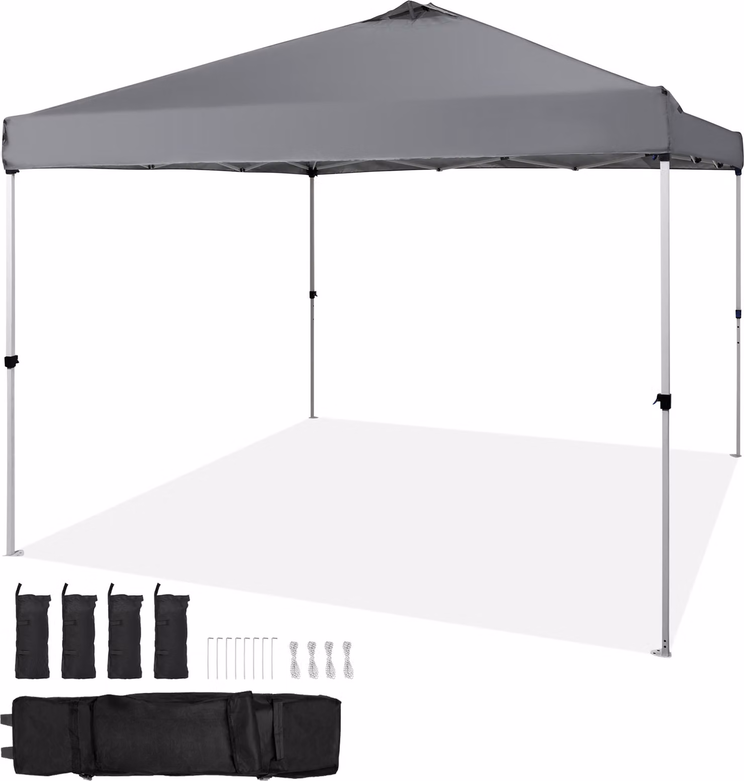 SucceBuy 10 x 10 ft Pop-Up Canopy Tent - Dark Grey. telone inPoliuretano250 D con rivestimento argentato. Fornita con borsa avvolgibile e 4 sacchi di sabbia
