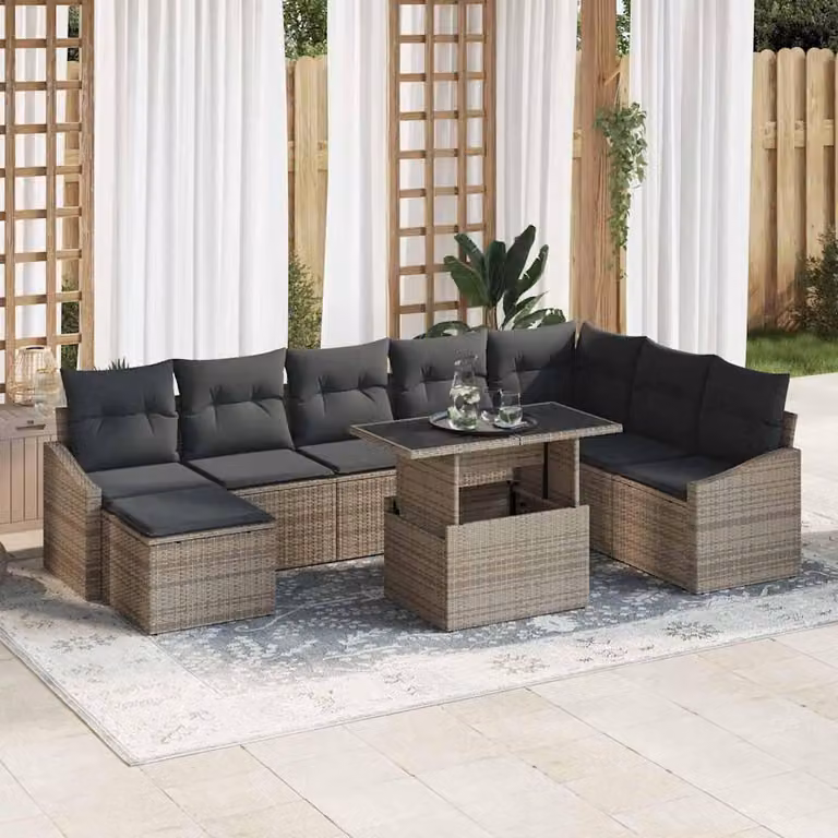 Maison Exclusive - Set da giardino con divano, 9 pezzi, colore grigio