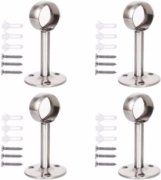 Allecto Premium - 4 pezzi tubo appendiabiti in acciaio inox flangia porta asta con vite e tubo di prolunga per appendiabiti appendiabiti armadio cucina (22 mm argento)