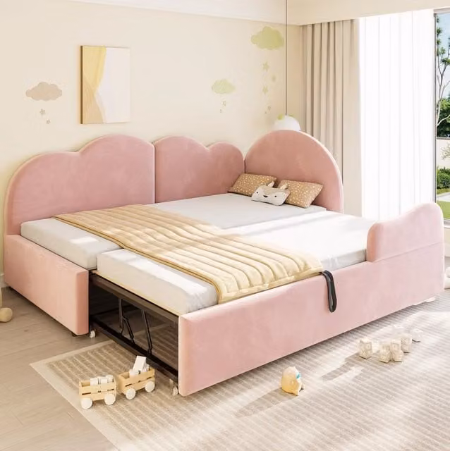 Letto imbottito L con letto estraibile 90x200 cm; velluto rosa