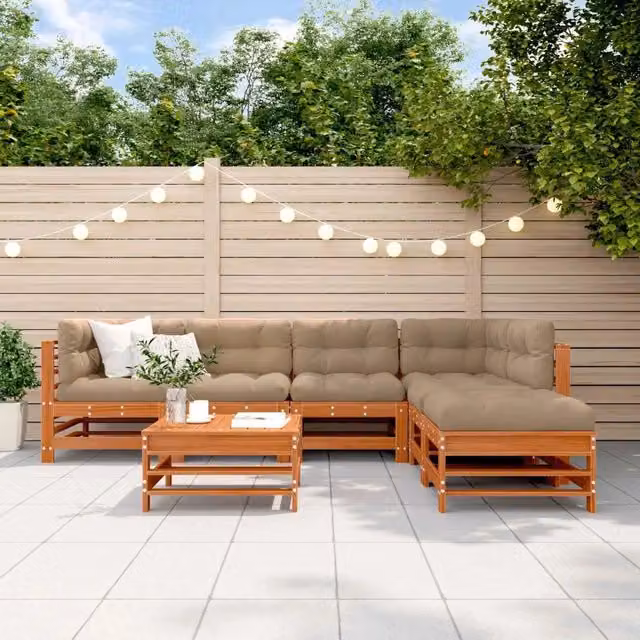 Set Lounge da Giardino vidaXL in Legno di Pino Cerato Marrone con 7 Pezzi e Cuscini Inclusi
