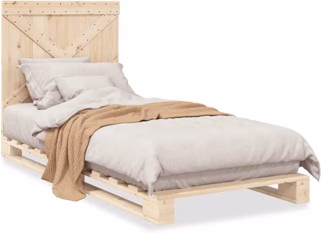 Letto singolo | Letto per adulti | Giroletto con Testiera 90x200 cm in Legno Massello di Pino