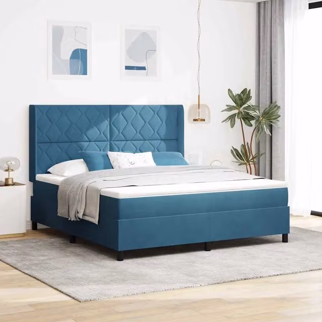 Letto a molle con testiera Blu 180 x 200 cm Velluto 3342078