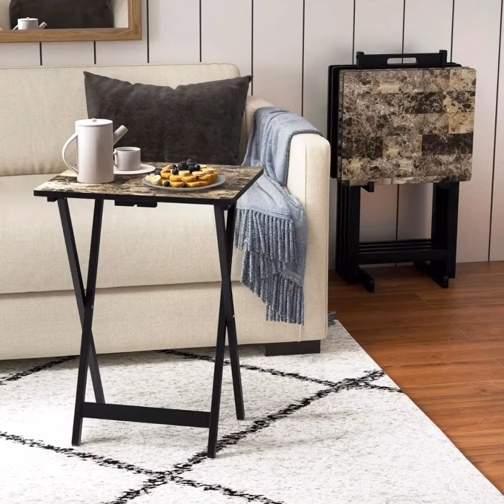 Set di 4 tavolini pieghevoli Design Mania in stile industriale con piano in MDF laminato e struttura in legno, colore nero, per soggiorno, camera da letto o balcone, H: 48 cm, L: 40 cm, P: 30 cm – 2