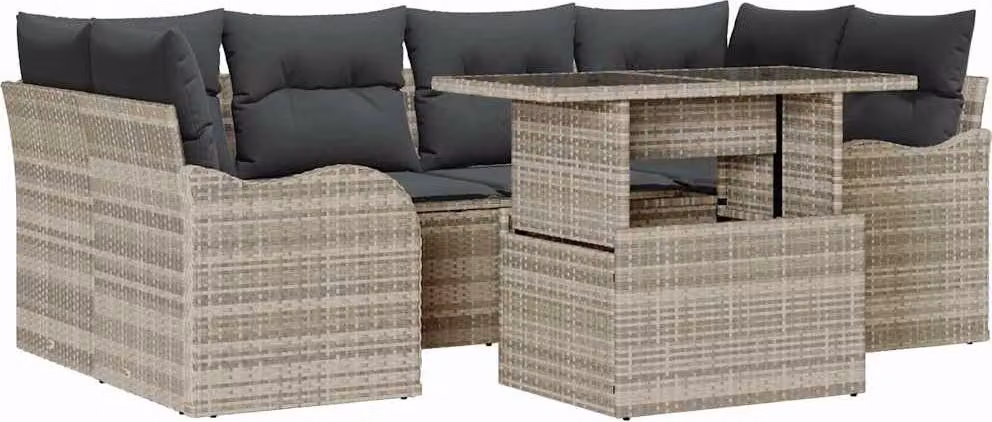 Set Divano da Giardino 7 pcs Grigio chiaro Poly Rattan