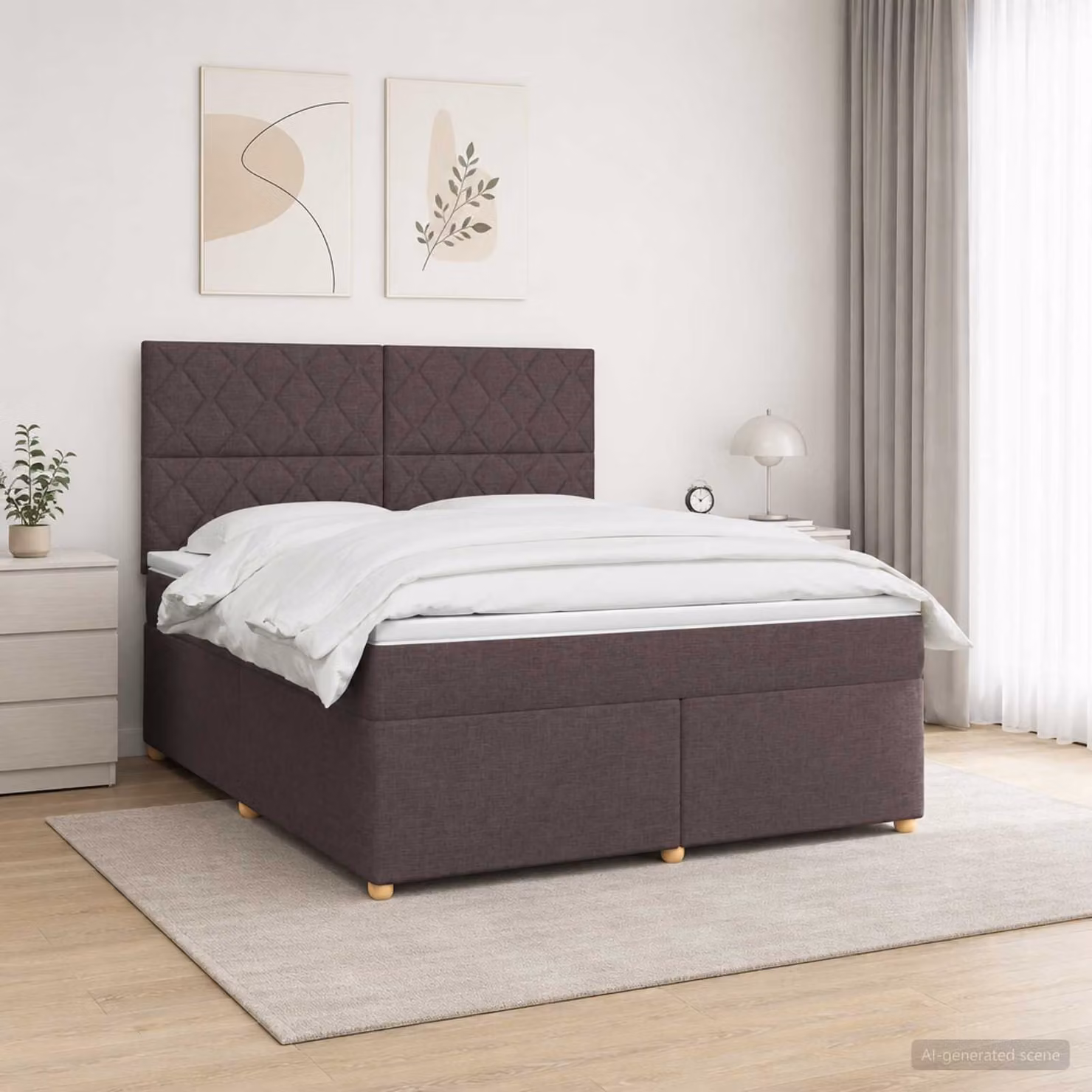Letto box spring con materasso ibrido vidaXL Marrone Scuro L: 160 cm, P: 200 cm, H: 140,5 cm