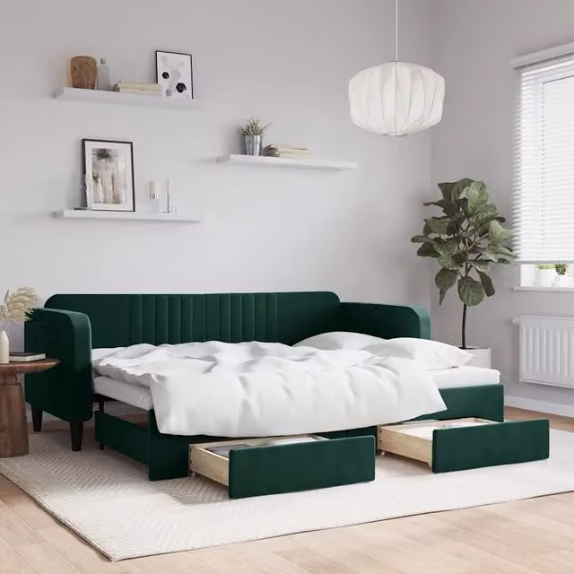 Divano Letto Estraibile Cassetti Verde Scuro 80x200cm Velluto 3197106