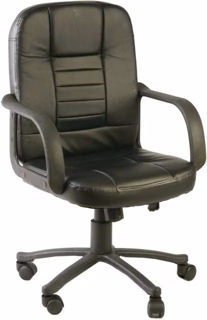 Sedia da ufficio direzionale DMORA Ogni, poltrona ergonomica con braccioli in similpelle nera, L: 56 cm, P: 59 cm, H: 88/99 cm