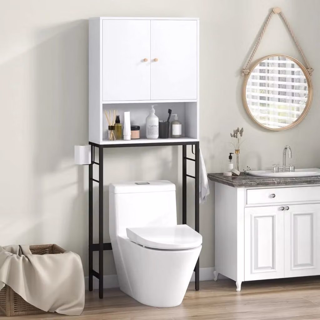 Armadio da bagno autoportante DESIGN IN sopra il wc con 2 ante e ripiani regolabili, Bianco – 2
