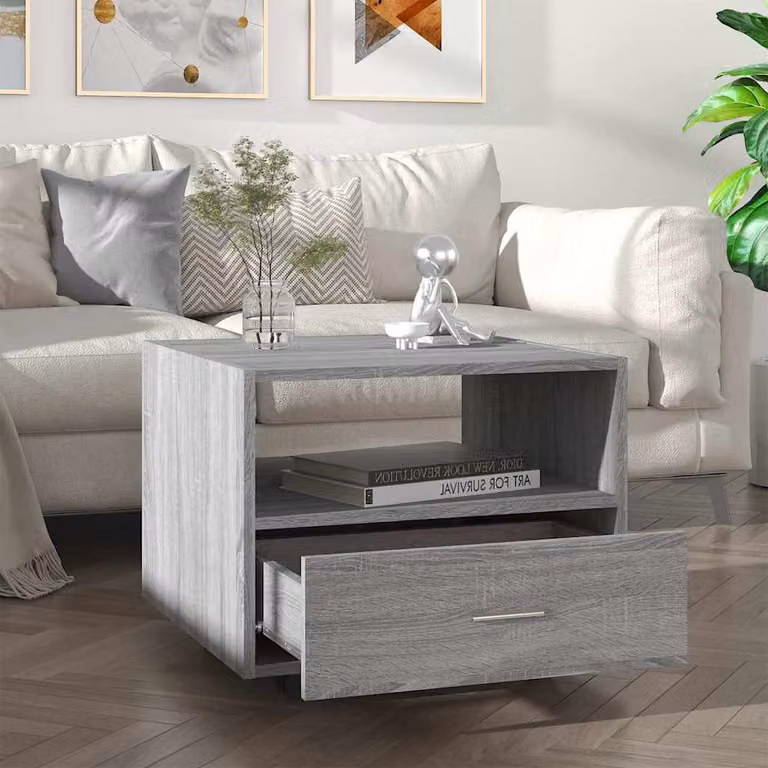 vidaXL Tavolino da Salotto Quadrato in Legno e MDF Grigio L/P/H: 55 x 55 x 40 cm